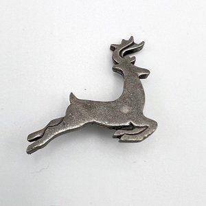 Vintage Pewter Tone Reindeer Christmas Holiday Brooch Pin Quick Cooking